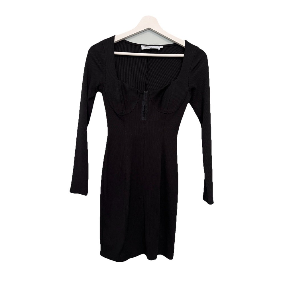 ASTR The Label Black Ribbed Corset Sweetheart Mini Dress Size S Hook & Eye